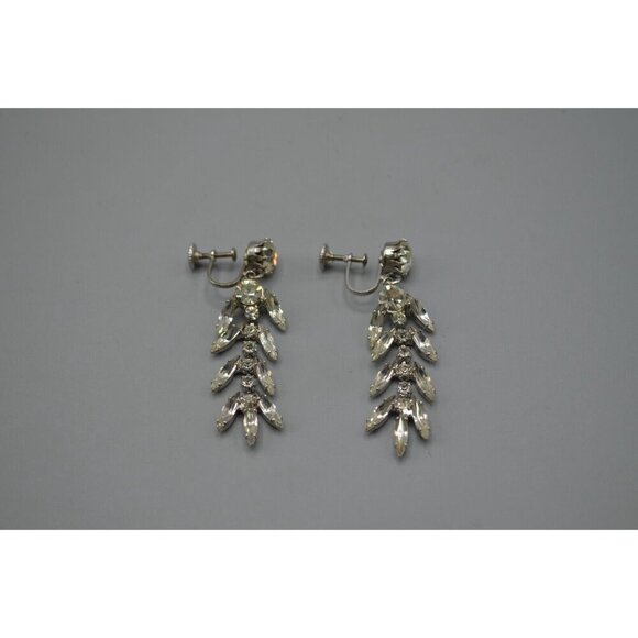Waterfall Screw Back Drop Earrings 2.5 Inches Length Clear Rhinestones Vtg - Picture 2 of 5